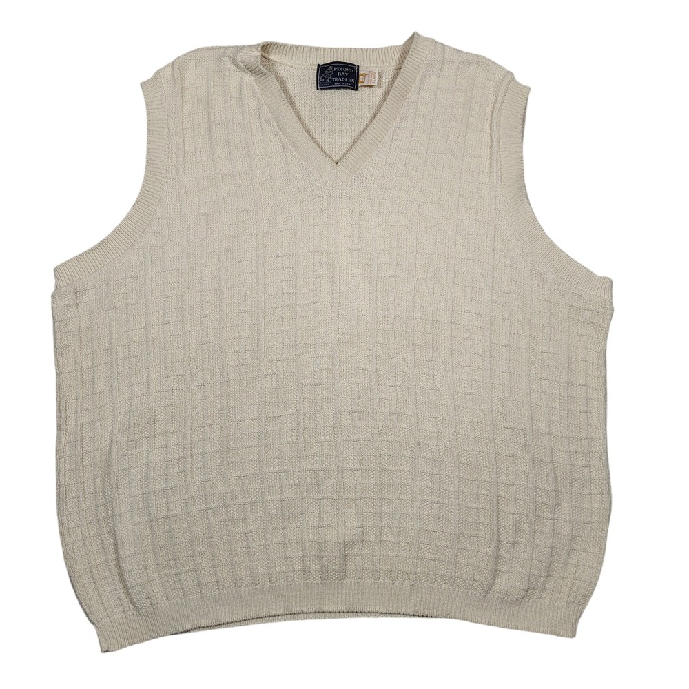 Peconic Bay Traders Sweater Vest Mens XL Cream V-Neck Textured‎ 100% Cotton USA